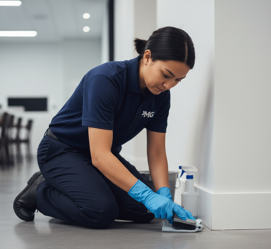 Cleaned floor edge with skirting board